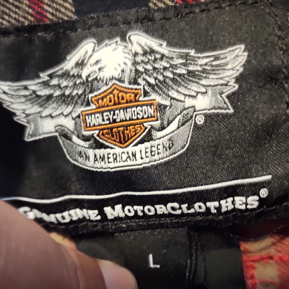 Harley-Davidson Red and Tan Indie Sleeze Grunge Plaid Shirt - Picture 5 of 6